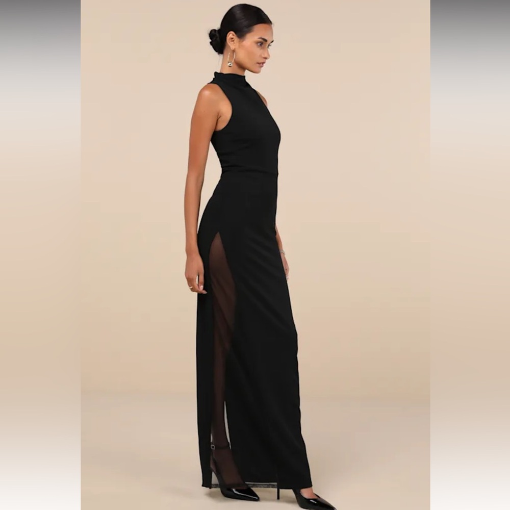 Alluring Influence Black Mock Neck Sleeveless Maxi Dress